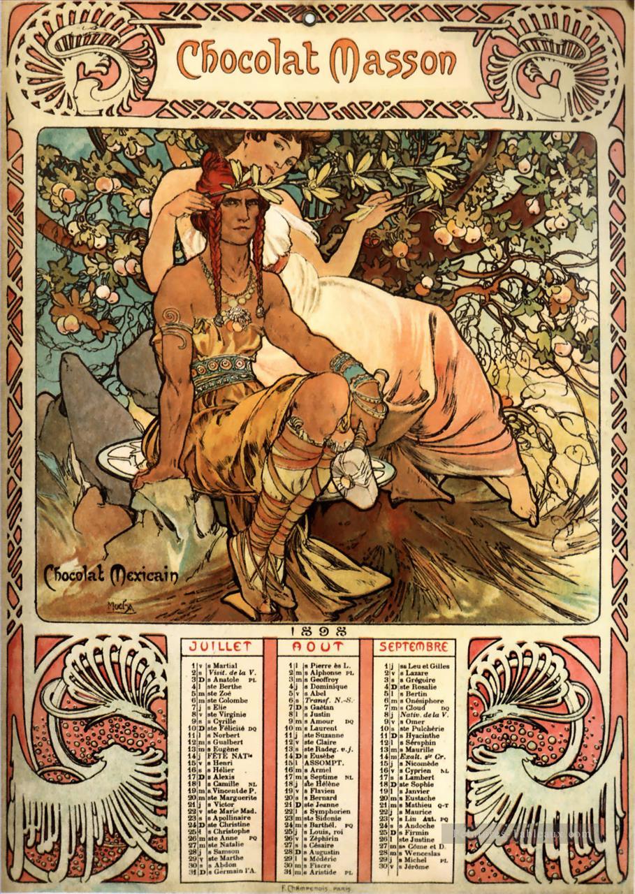 Manhood 1897 calendrier Art Nouveau tchèque Alphonse Mucha Peintures à l'huile
